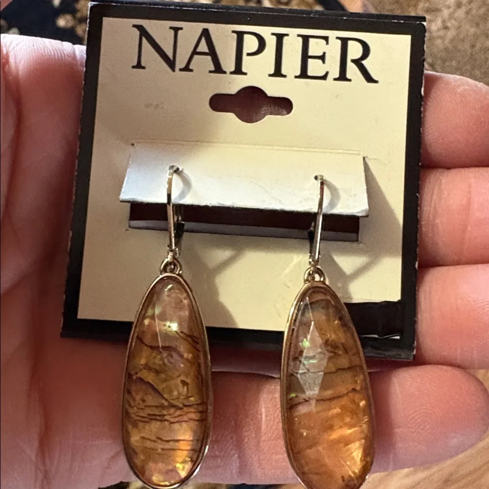 NAPIER VINTAGE IRIDESCENT ORANGE YELLOW LARGE TEARDROP LEVERBACK 2